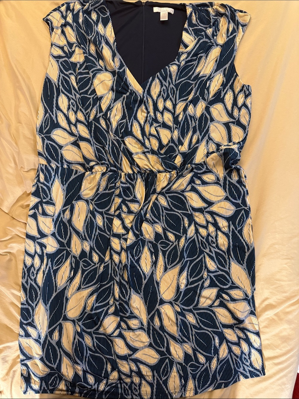 London Times Navy and Cream Leaf-Print Wrap Tunic